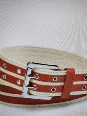CABI Utility Leather-Trim Orange and Cream Women's Belt Small